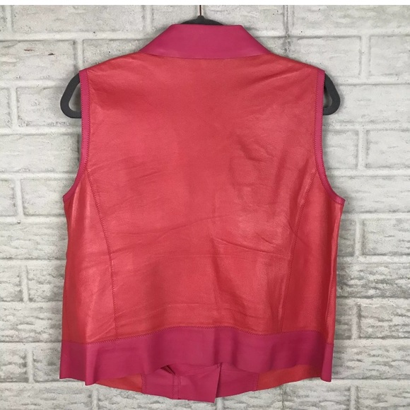 Elie Tahari Lamb Leather Pink & Red Moto - Picture 7 of 12